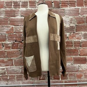 Brown Zip-Up Cardigan with Tan Accents